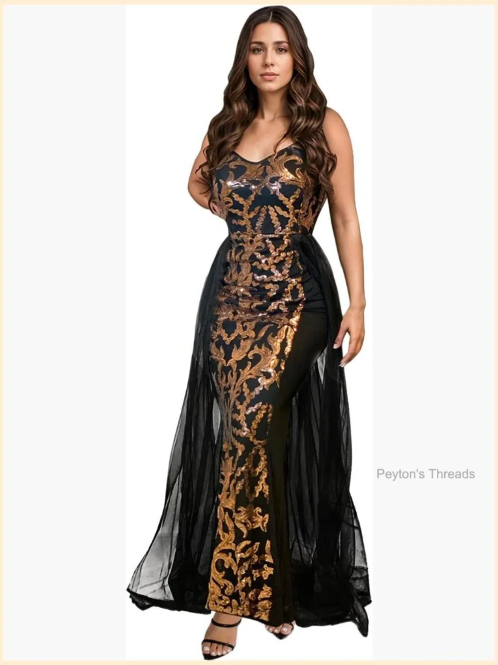 Sequin Mermaid Maxi Dress with Deep V-Neck and Backless Design